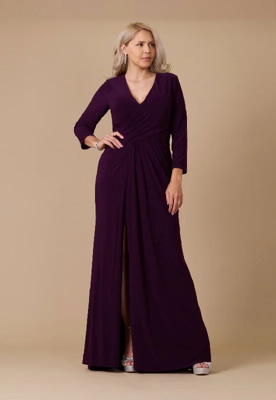 Long Formal Stretch Evening Long Sleeve Dress Plum