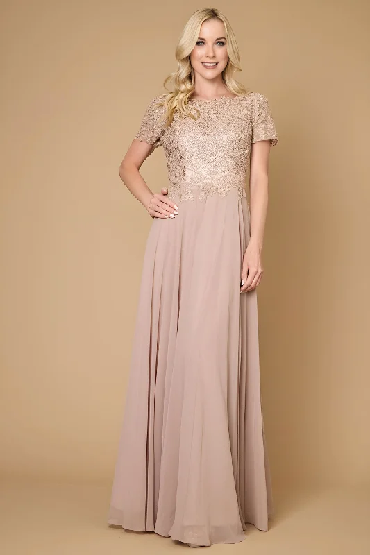 Short Sleeve Mother Of The Bride Evening Dress Mocha