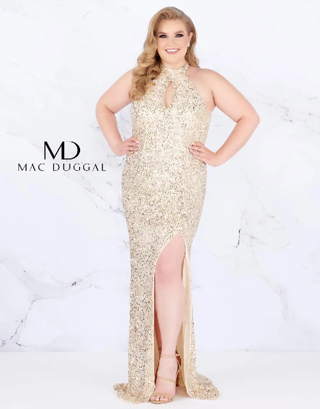 Mac Duggal Long Halter Neck Keyhole Plus Size Prom Dress