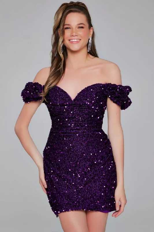 Jovani 39631 Sequin Fitted Short Ruffle Cocktail Dress