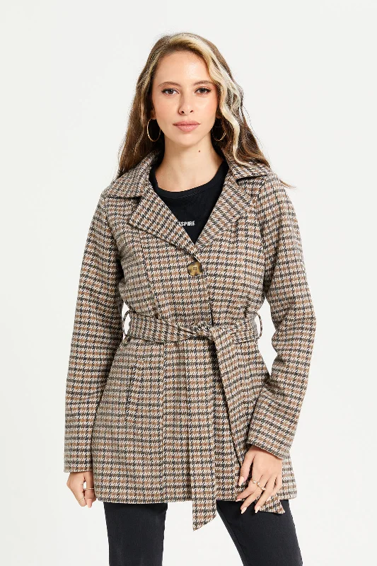 Women Multicolour Checkered Coat