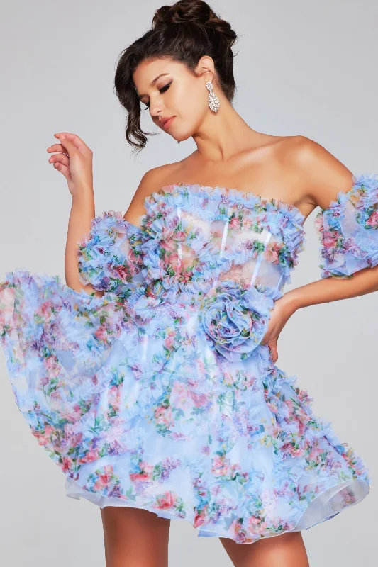 Jovani 42573 A Line Short Homecoming Printed Cocktail Dress