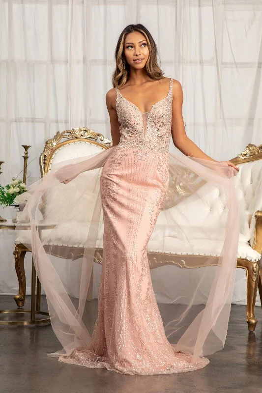 Long Spaghetti Strap Mesh Prom Dress Sale