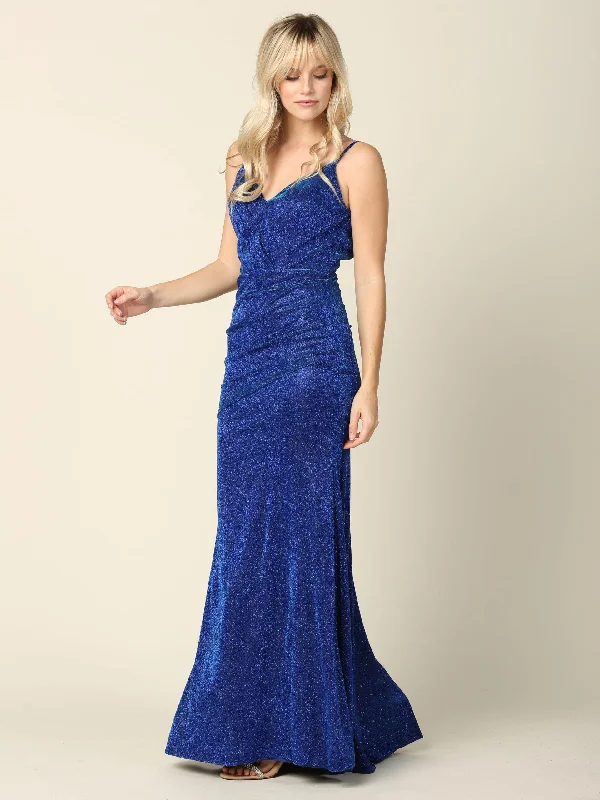 Long Formal Spaghetti Strap Glitter Prom Dress