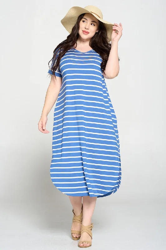 Plus Size Simply Striped Rounded Hem Midi Dress