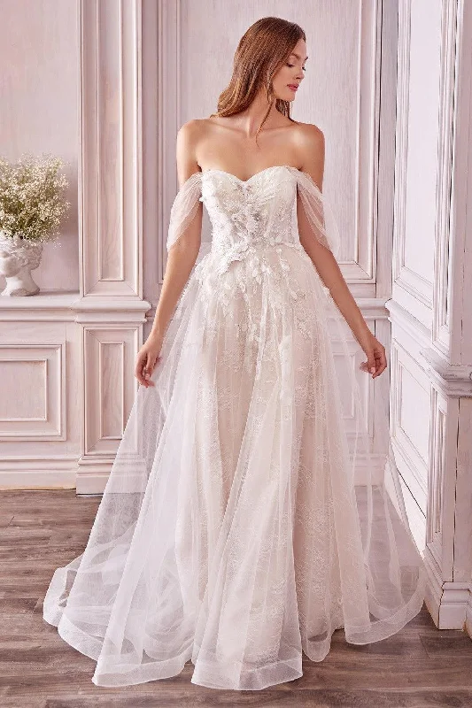 Off White 6 Andrea & Leo CDA0822 Long Off Shoulder Dress Bridal Sale