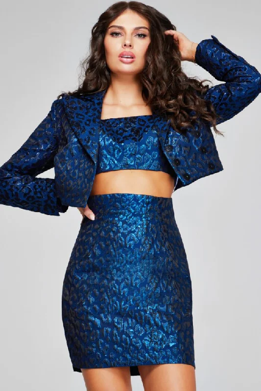 Jovani 42134 Short Printed Metallic Two Piece Mini Cocktail Dress