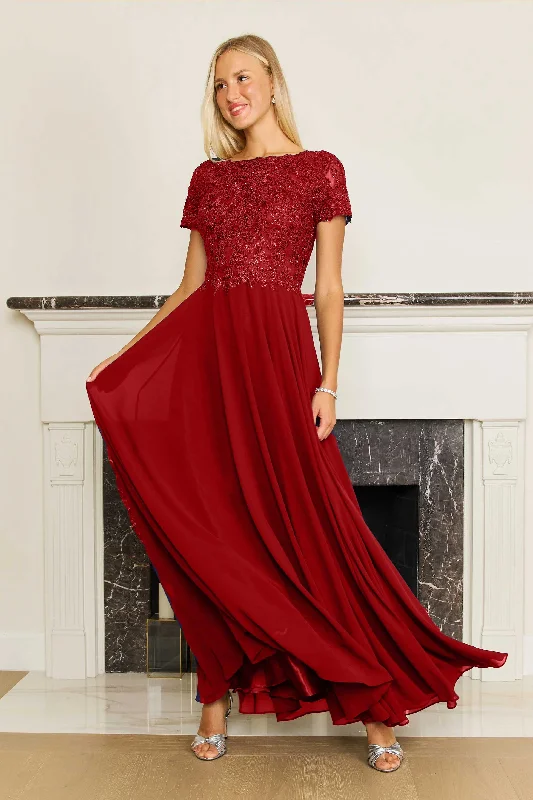 Short Sleeve Mother Of The Bride Evening Dress Burgundy