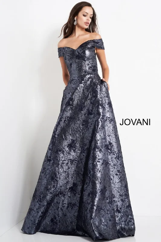 Jovani 03674 Long A Line Metallic Formal Prom Dress