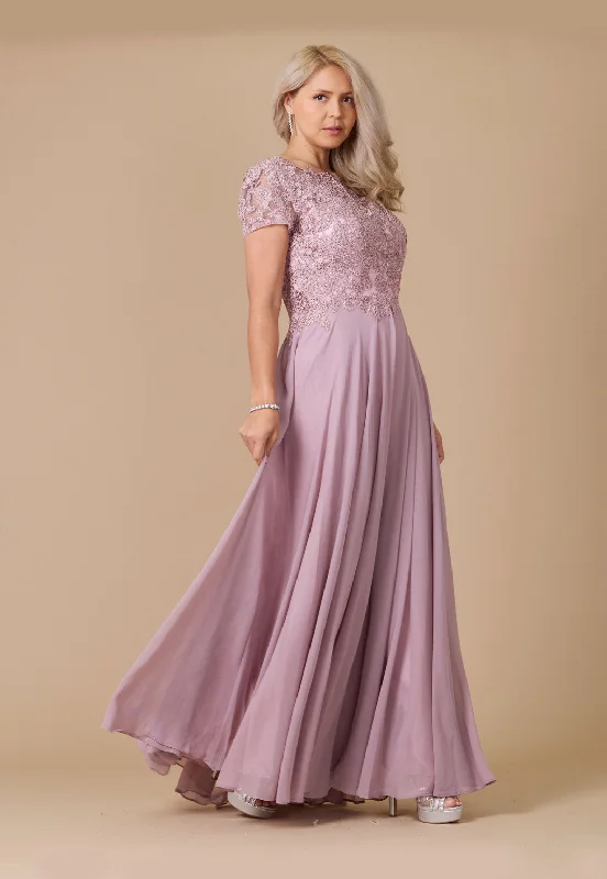 Short Sleeve Mother Of The Bride Evening Dress Mauve