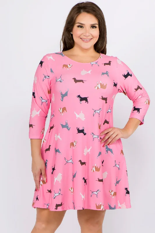 Plus Size Novelty Dog Print A-line Dress