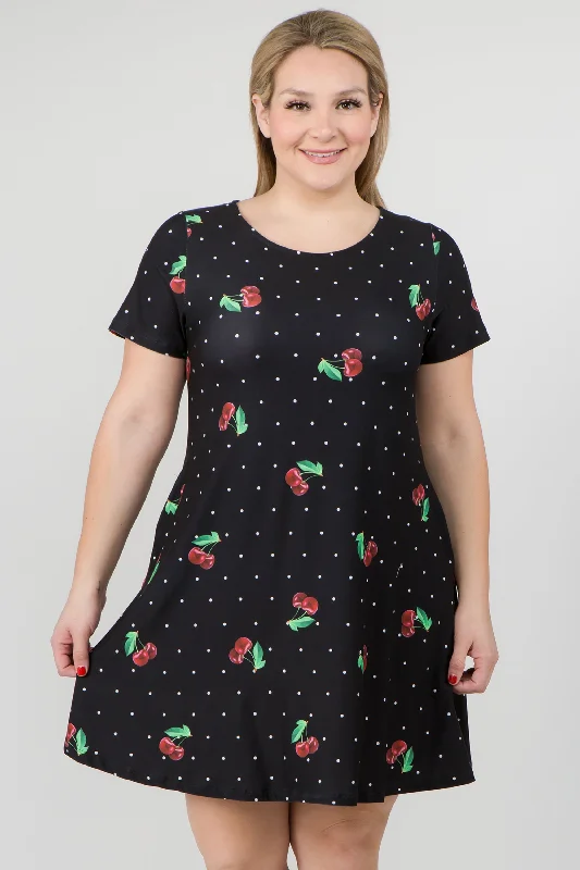 Plus Size Sweet Summer Cherry Print Dress