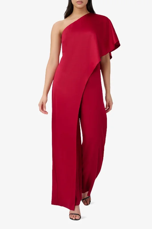 Adrianna Papell AP1E210091 Asymmetric Short Sleeve Formal Wide Leg Jumpsuit