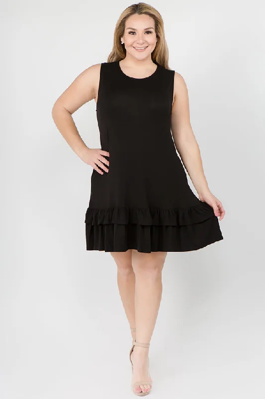 Plus Size Flirt with a Twirl Sleeveless Ruffle Dress with Pockets