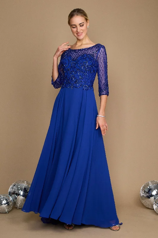 Long Sleeve Hand Beaded Mother of The Bride Dress Royal Blue