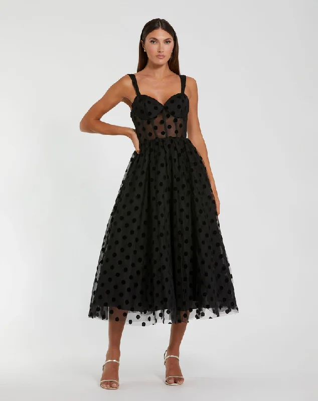 Mac Duggal 27539 A Line Polka Dot Formal Tea Length Dress