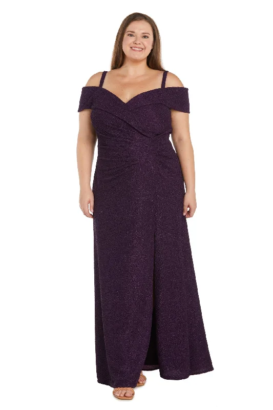 R&M Richards 6199W Plus Size Long Pleated Glitter Formal Dress