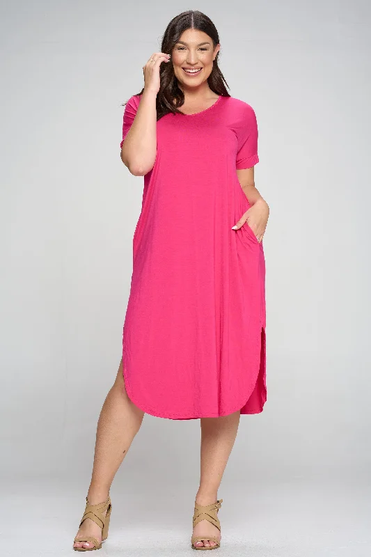 Plus Size Casual Rounded Hem Midi Dress