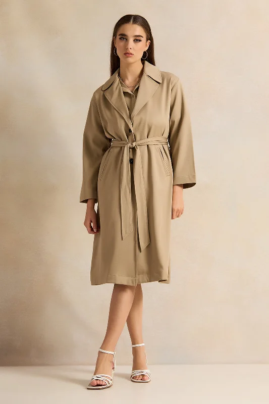 Women Beige Belted Trench Coat