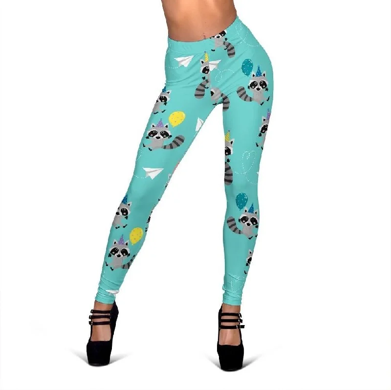 Birthday Raccoon Print Pattern Women Leggings