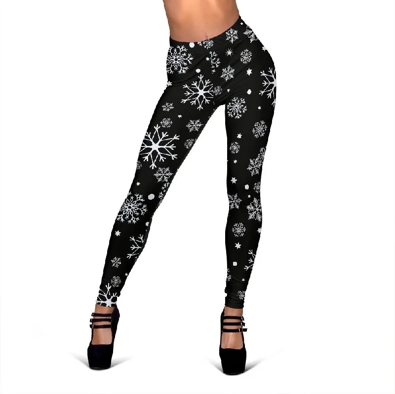 Black Snowflake Print Pattern Women Leggings