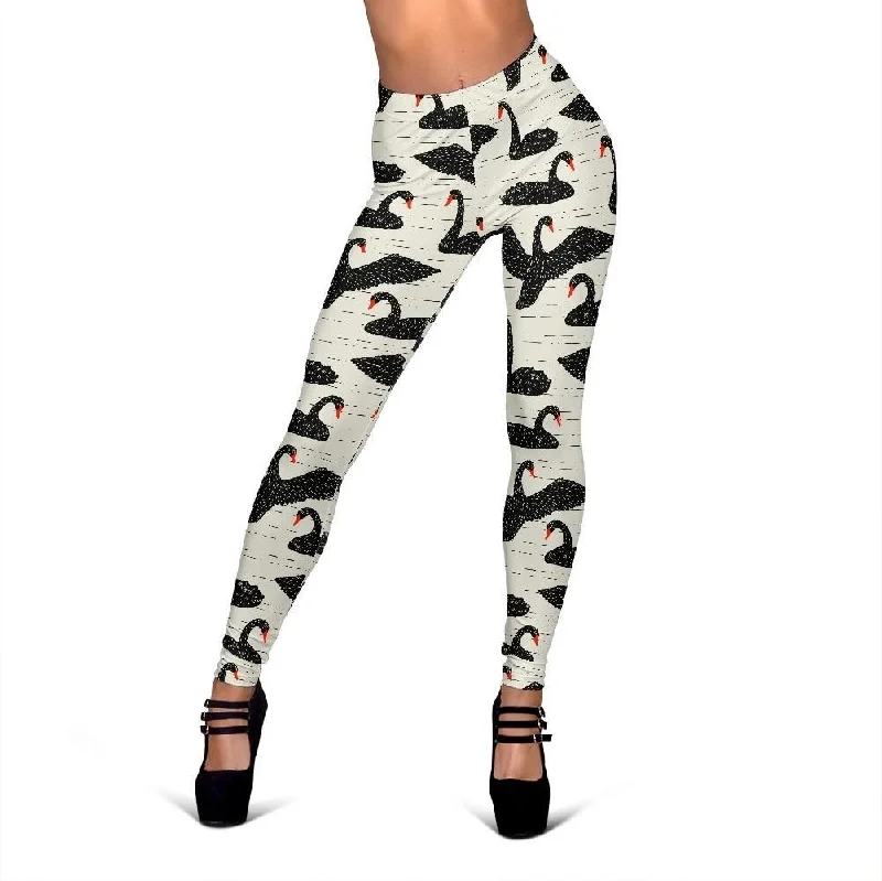 Black Swan Print Pattern Women Leggings