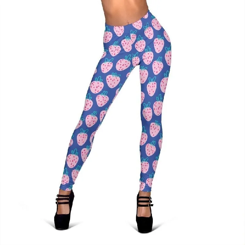 Blue Strawberry Print Pattern Women Leggings