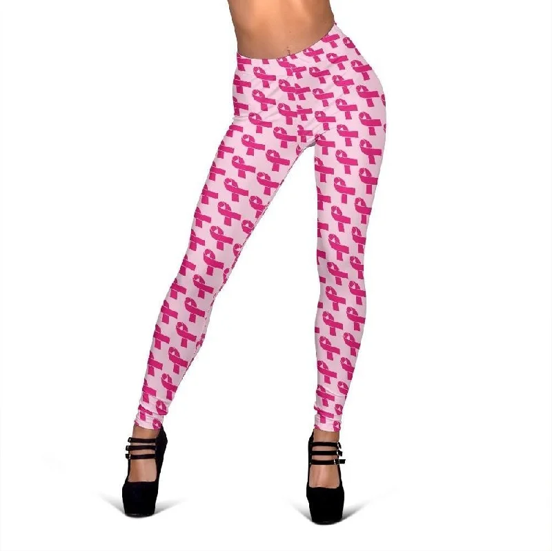 Breast Cancer Awareness Pink Ribbon Print Pattern Women Leggings