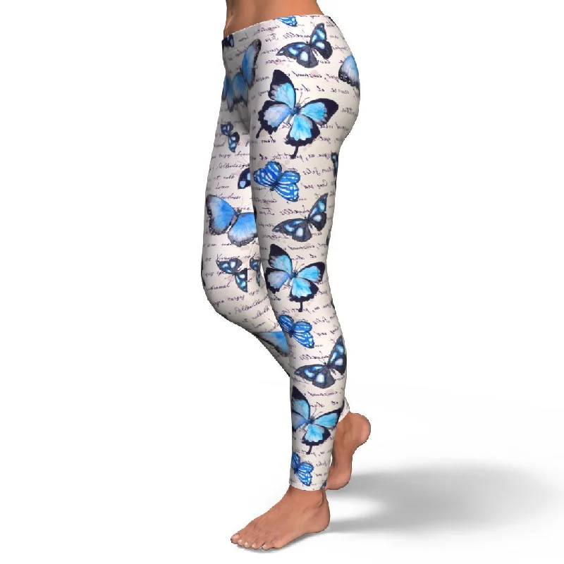 Butterfly Blue Pattern Print Pattern Women Leggings