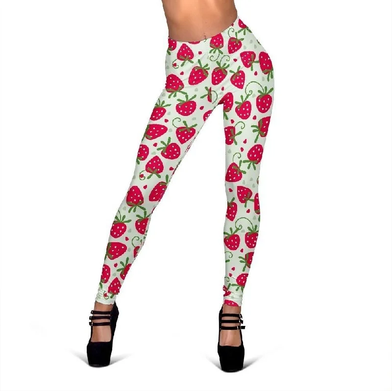 Cartoon Strawberry Print Pattern Women Leggings