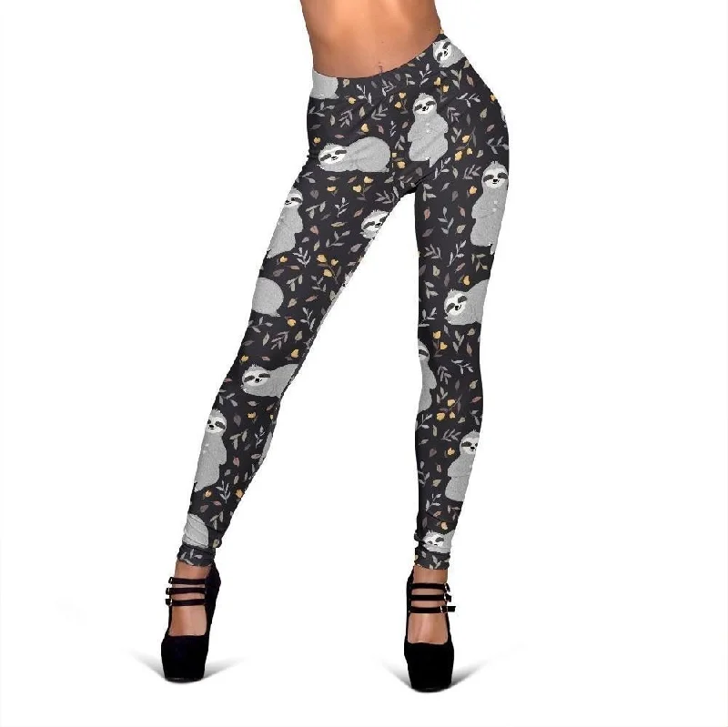 Floral Sloth Print Pattern Women Leggings