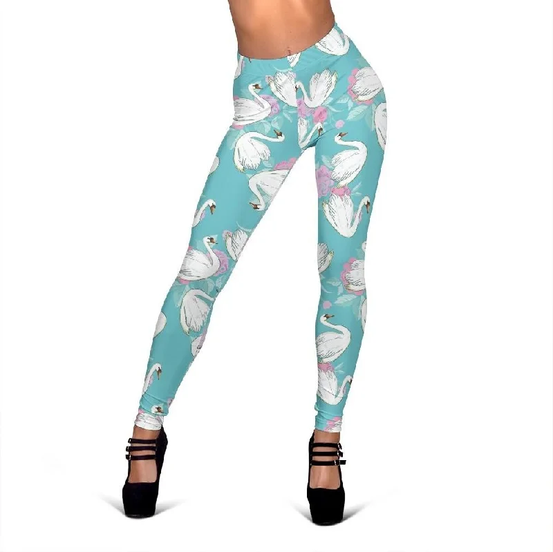 Floral Swan Print Pattern Women Leggings