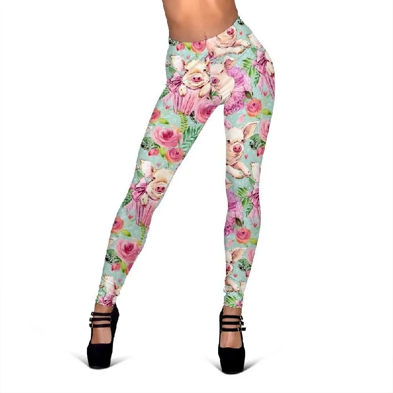 Hand Drawn Pig Pattern Print Women Leggings