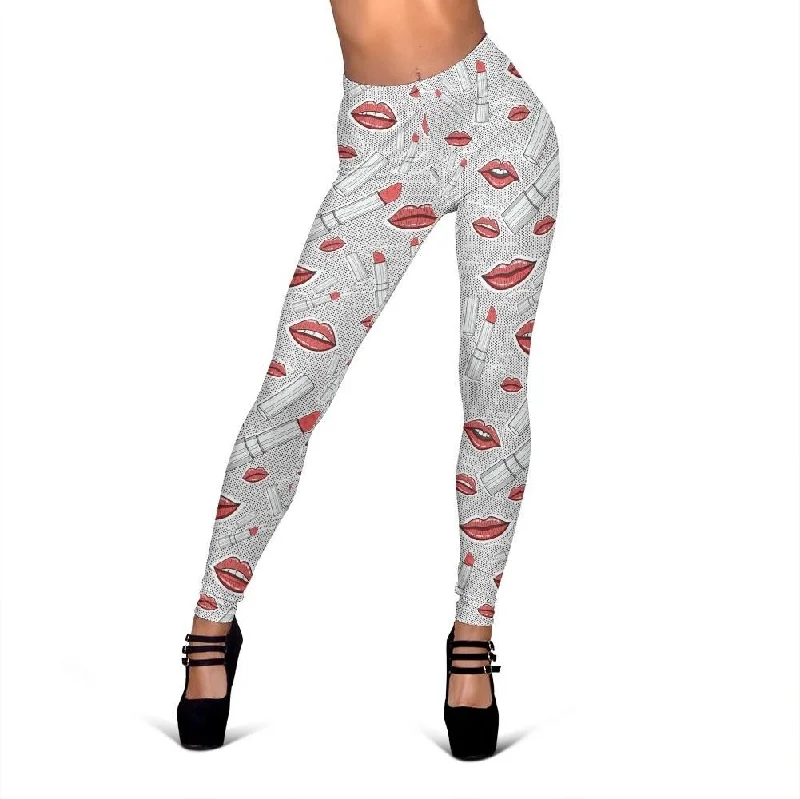 Lipstick Red Lips Print Print Pattern Women Leggings