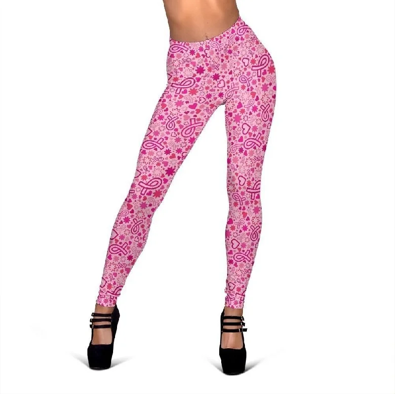 Pattern Print Breast Cancer Awareness Pink Ribbon Women Leggings