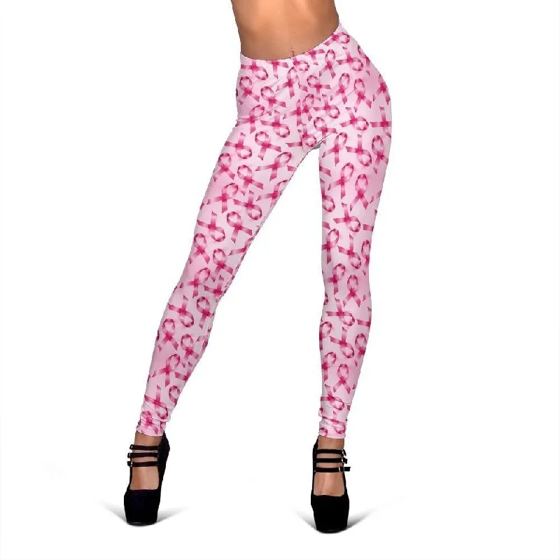 Pattern Print Pink Ribbon Breast Cancer Awareness Women Leggings