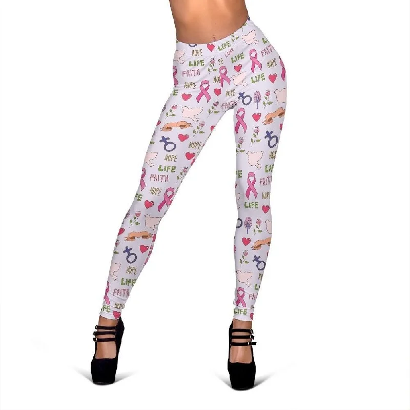 Pink Ribbon Breast Cancer Awareness Pattern Print Women Leggings