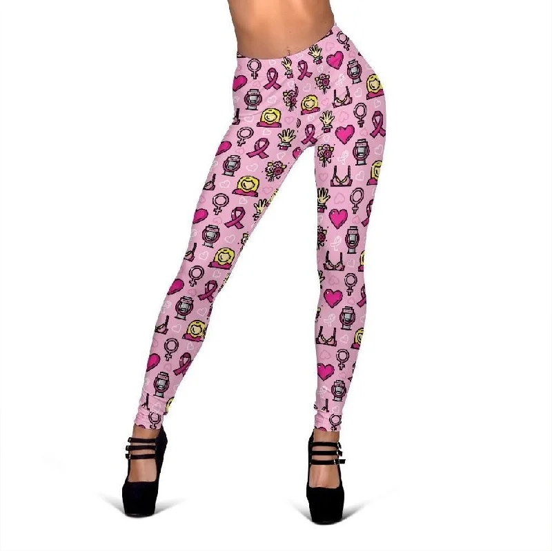 Pink Ribbon Breast Cancer Awareness Print Pattern Women Leggings