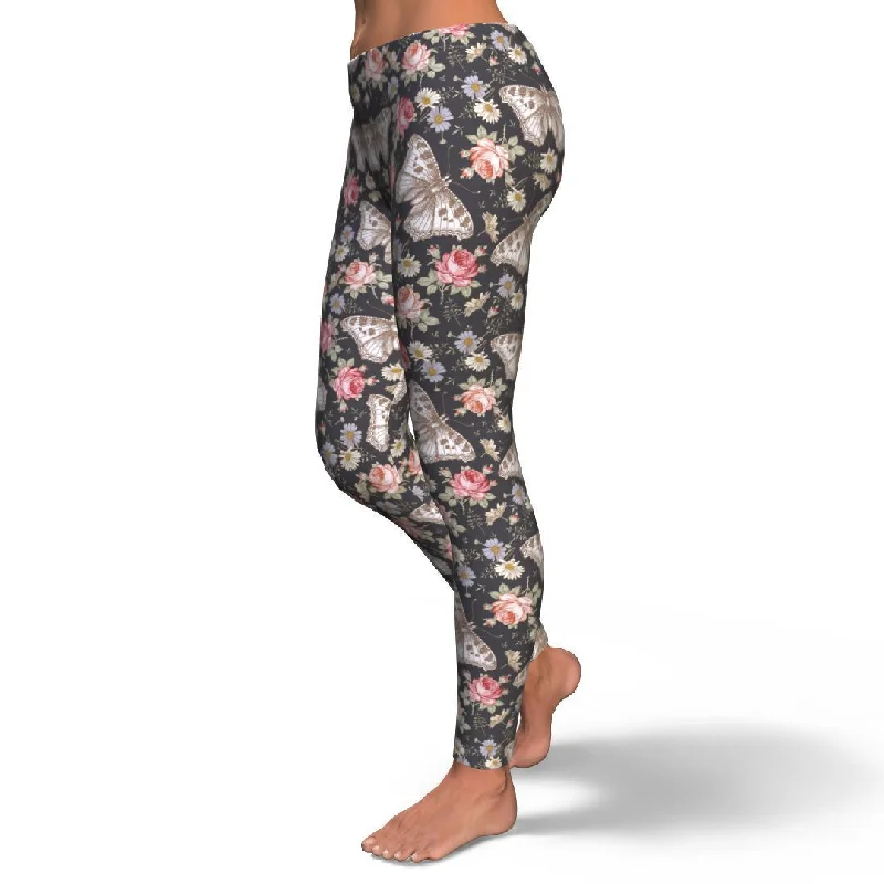 Rose Monarch Butterfly Pattern Print Pattern Women Leggings