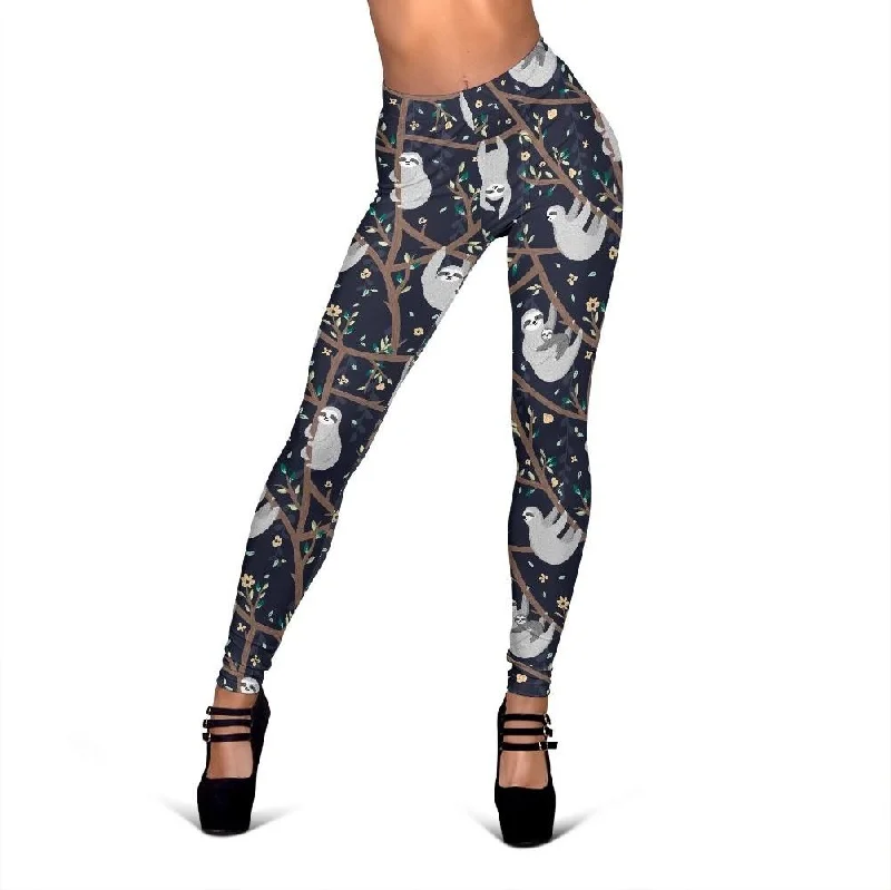 Sloth Floral Print Pattern Women Leggings