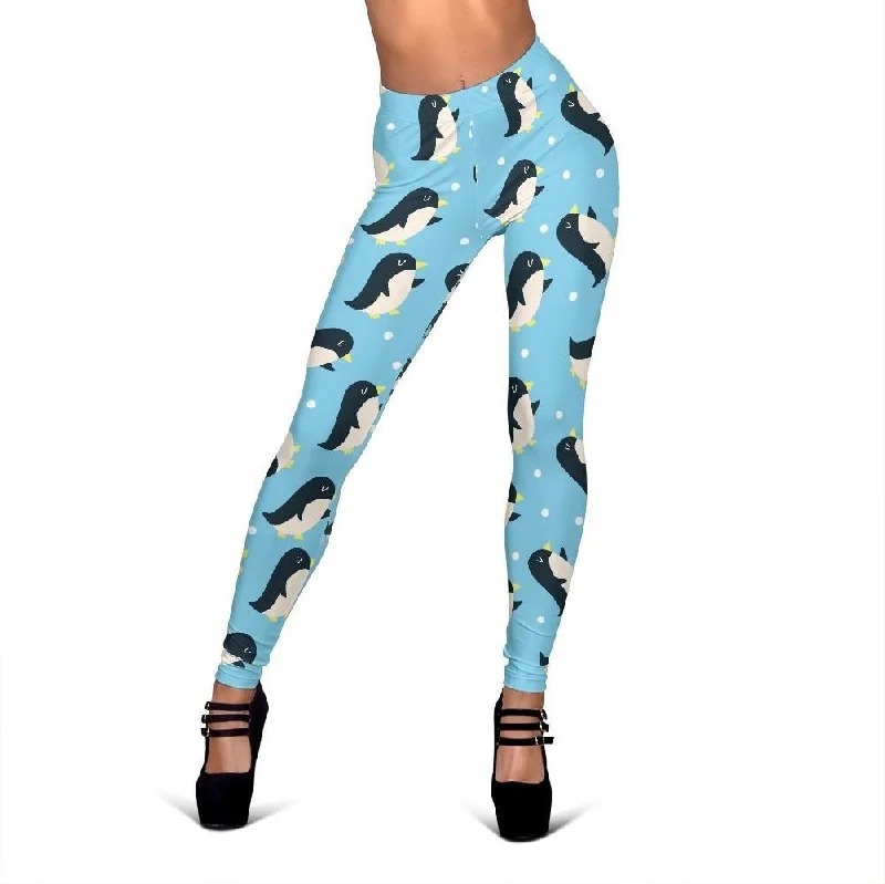 Snow Polka Dot Penguin Pattern Print Women Leggings