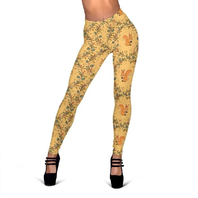 Squirrel Drawing Walnut Print Pattern Women Leggings