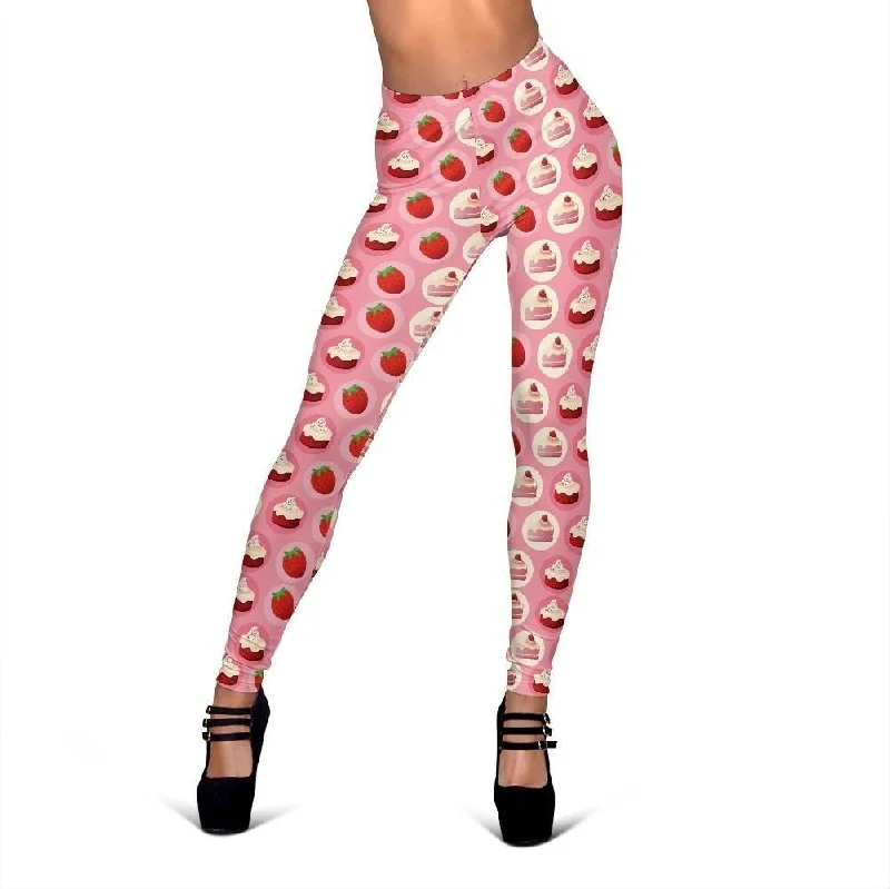 Strawberry Cake Pattern Print Women Leggings