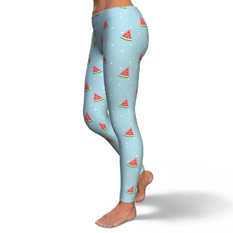 Watermelon Piece Polka Dot Blue Pattern Print Pattern Women Leggings