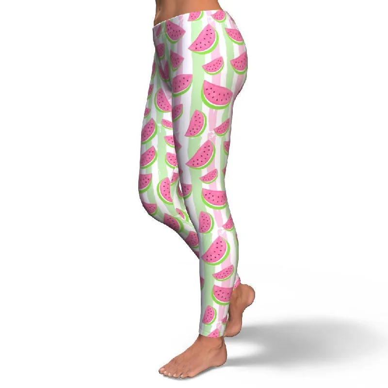 Watermelon Piece Stripe Green Pink Pattern Print Pattern Women Leggings