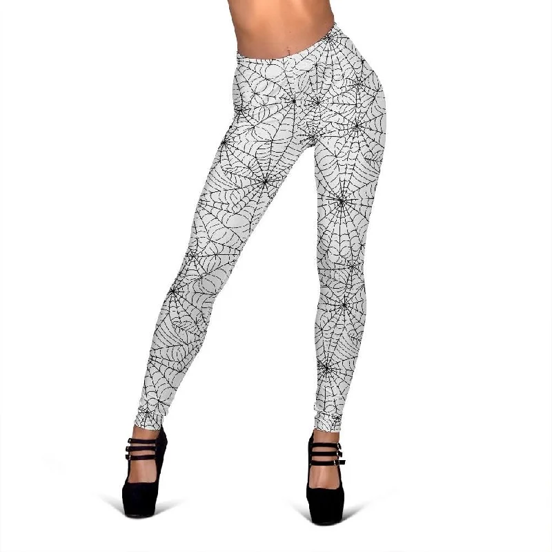 White Spider Web Print Pattern Women Leggings